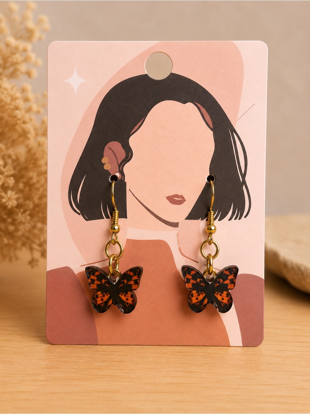 Butterfly Dangle Earrings - Black & Orange